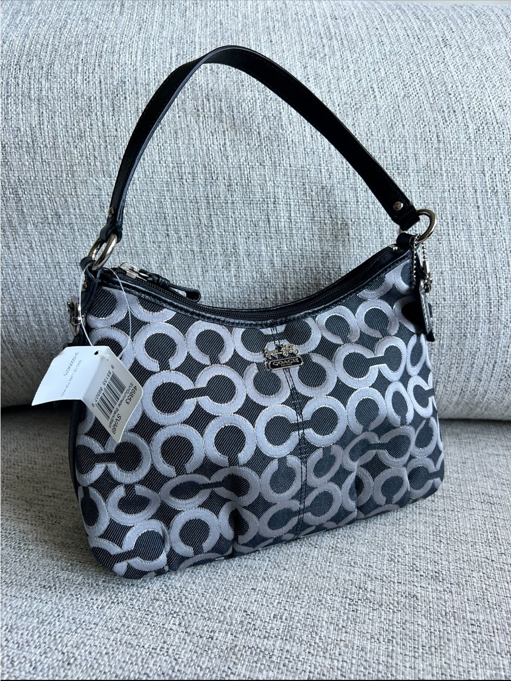 Coach Black and Gray Signature Small Hobo Shoulder Bag